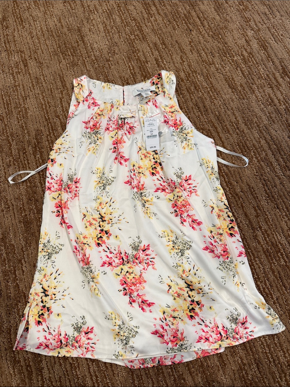 White House Black Market White Floral Sleeveless Top - Pink & Yellow Flowers